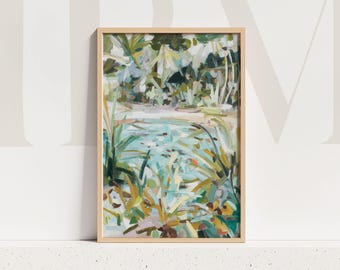 Impresión artística de pintura de jungla exuberante, vegetación botánica abstracta, decoración de pared tropical exótica