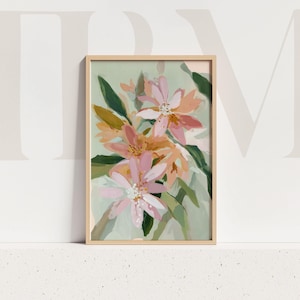 Blush Floral Wall Art Print, Soft Pastel Flower Artwork, Modern Botanical Painting, Pink and Peach Bloom Decor, Digital Download