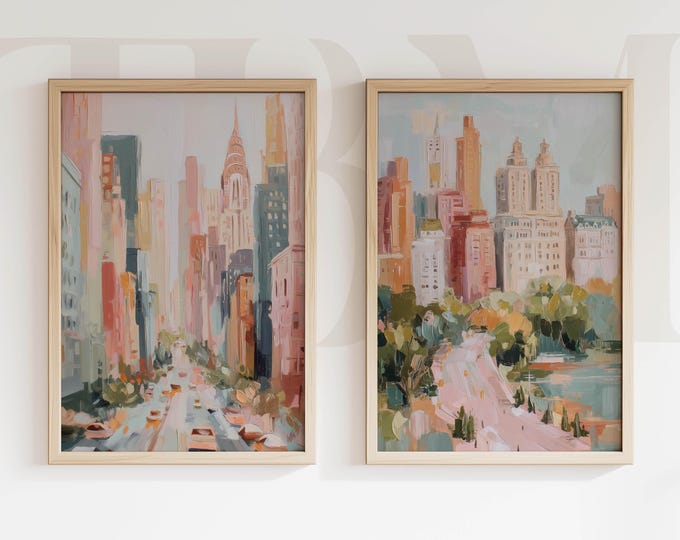 NYC Wall Art Set Central Park Prints New York City Skyline Poster Manhattan Artwork Urban Landscape Painting Home Decor