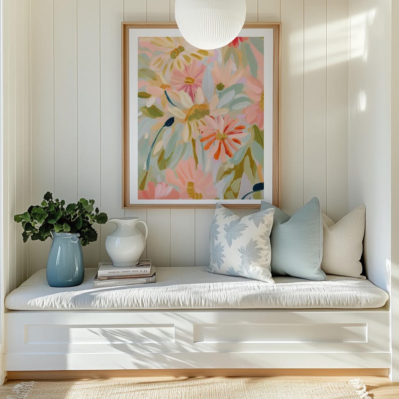 Pastel Fall Wildflowers Art Print: Floral Painting Abstract Illustration Botanical Garden Colorful Impressionist Decor image 5