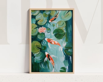 鯉の絵、イラスト、絵画、東洋の池、日本、日本の壁アート、家の装飾