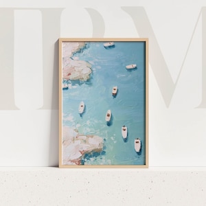 Coastal Rowboats Painting Print: Seaside Harbor Art (Digital Download