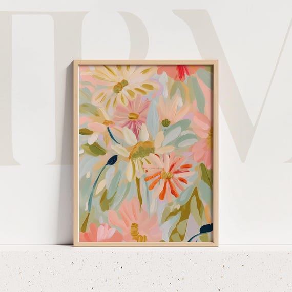 Pastel Fall Wildflowers Art Print: Floral Painting Abstract Illustration Botanical Garden Colorful Impressionist Decor