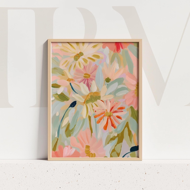 Pastel Fall Wildflowers Art Print: Floral Painting Abstract Illustration Botanical Garden Colorful Impressionist Decor image 1