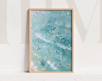 Impresión artística de surf turquesa: escena aérea abstracta de playa para decoración costera