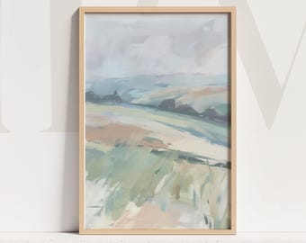 Soft Abstract Horizon Landscape Painting Pastel Nature Art Calm Modern Wall Decor