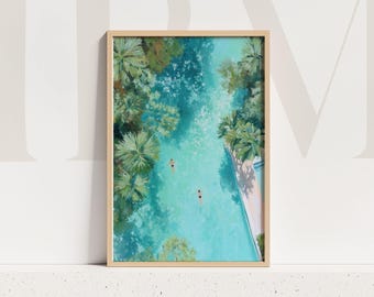 Tropical Pool Print: Turquoise Water, Palm Trees (Digital Download)
