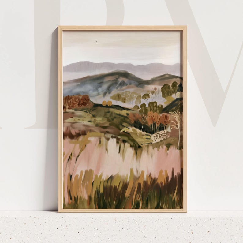 Landscape Wall Art Misty Mountain Hills Abstract Neutral Earthy ...