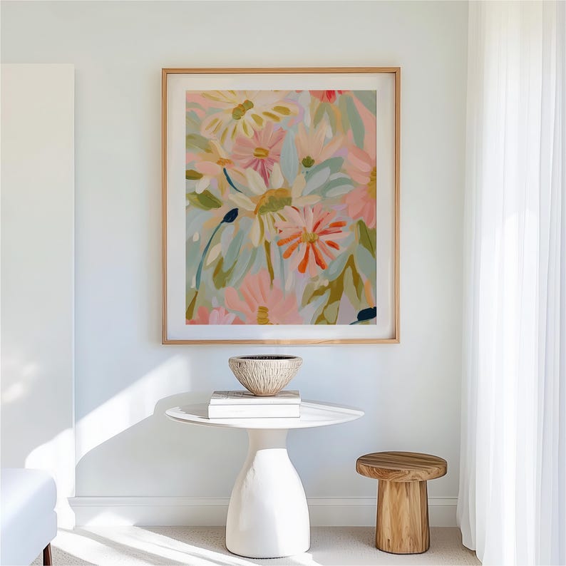 Pastel Fall Wildflowers Art Print: Floral Painting Abstract Illustration Botanical Garden Colorful Impressionist Decor image 2