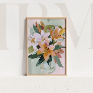 Pink and Orange Lily Art Print: Modern Botanical Still Life (Digital Download)