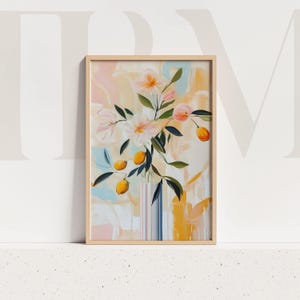 Floral Citrus Art Print: Abstract Lemon Flower Pastel Wall Decor (Digital Download)