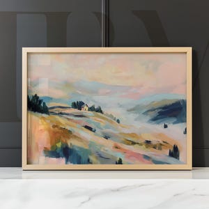 Pastel Landscape Print – Tranquil Countryside Wall Art, Rolling Hills Digital Download, Nature Scene Decor