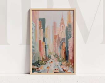 Abstrakte NYC Skyline Druck Moderne Pastell Stadtansicht Kunst New York Poster Neutral Urban Decor Zeitgenössische Malerei