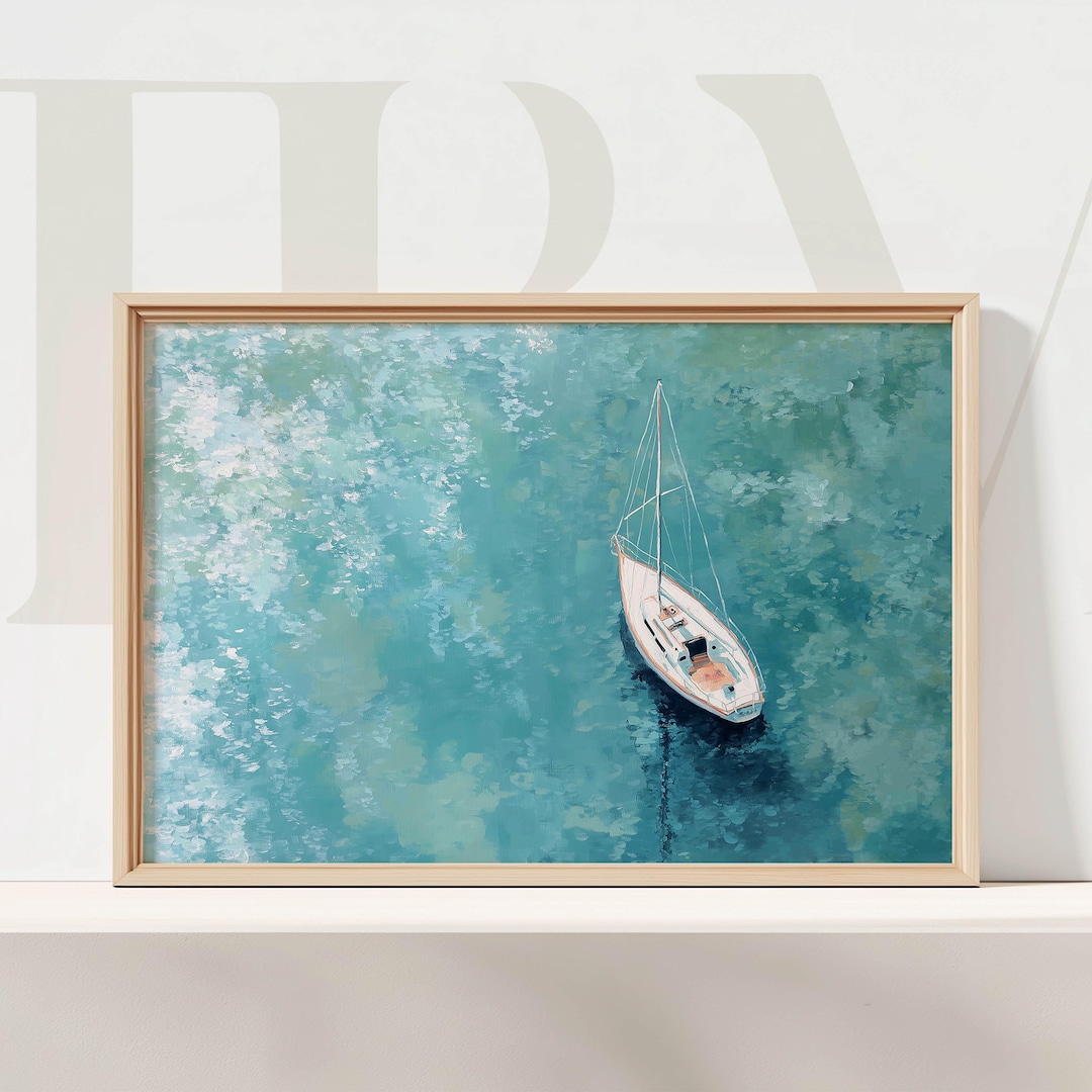 Sailboat Printable Wall Art Coastal Ocean Painting Nautical Sea Artwork ...