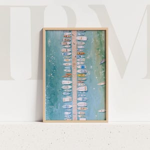 Colorful Marina Boats Print: Coastal Harbor Painting (Digital Download