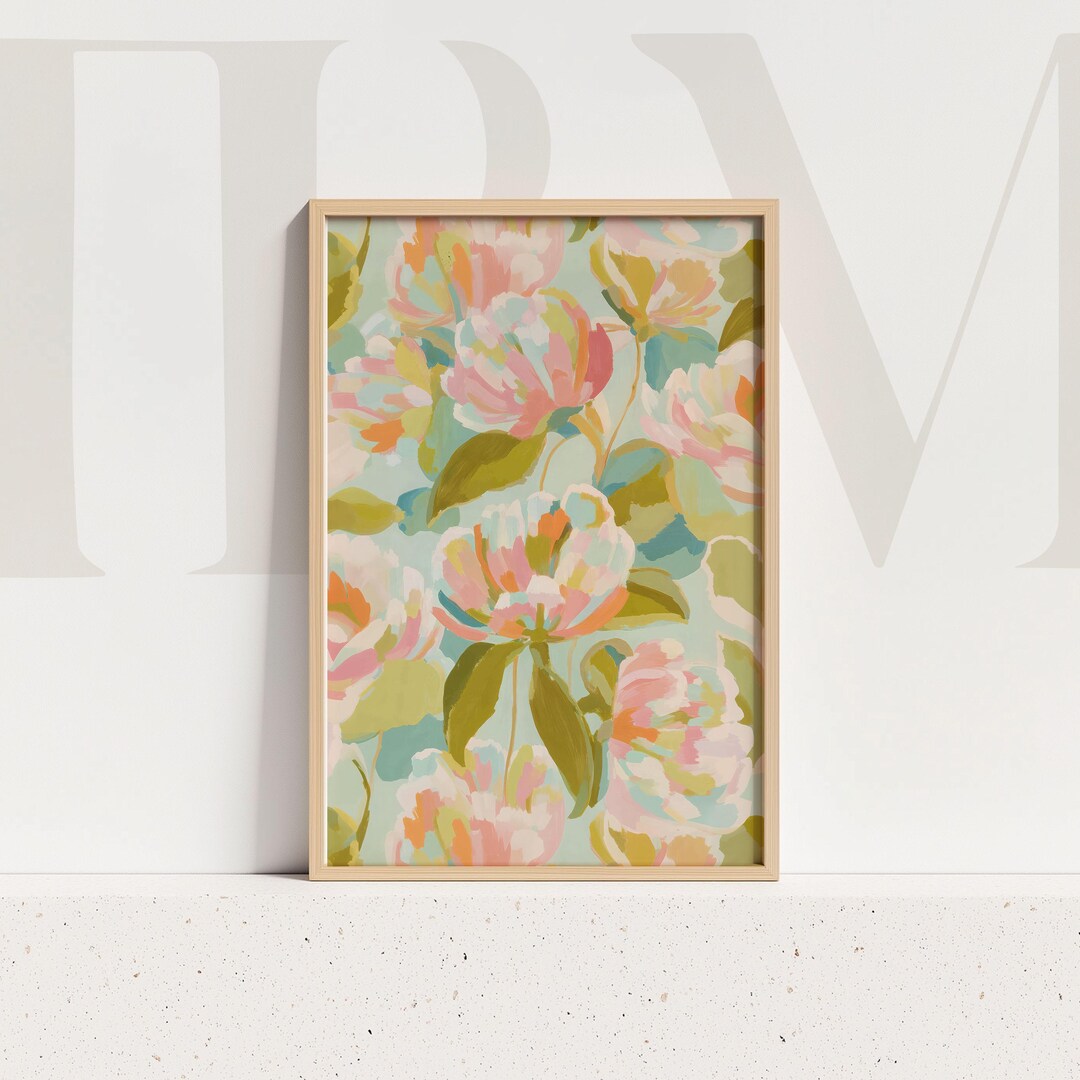 Abstract Floral Art Print Pastel Peony Botanical Wall Decor Modern Pink ...