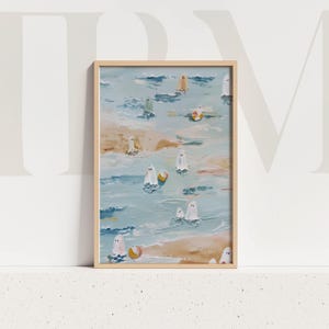 Pastel Halloween Ghost Beach Print: Whimsical Coastal Art (Digital Download)