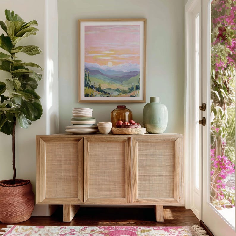 Pastel Sunset Coastal Landscape Print Boho Desert Wall Art Pink Horizon ...