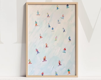 skier wall art winter mountain poster colourful snowboard decor snow print alpine artwork abstract painting pastel ski