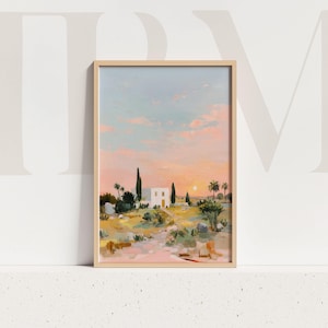 Pastel Desert Sunset Print: Mediterranean House Wall Art (Digital Download)