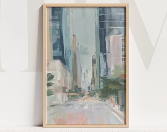 Modern City Street Perspective Painting Soft Abstract Urban Artwork For Contemporary Interiors