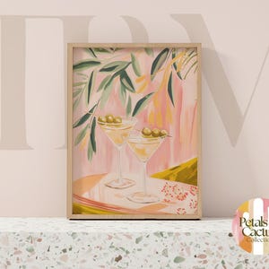 Martini Cocktail Art Print - Elegant Bar Cart Decor, Chic Olive Martini Painting, Happy Hour Digital Download, Wall Art