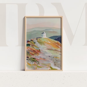 Pastel Hilltop House Art Print: Impressionist Country Landscape (Digital Download)