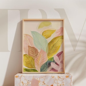Stampa di foglie tropicali: arte botanica moderna, decorazioni pastello vivaci (download digitale)
