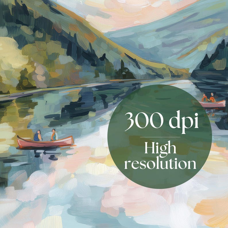 Canoe Lake Mountain Wall Art Print Pastel Sunset Landscape Painting ...