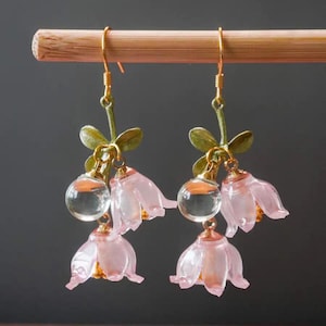 Lily of the Valley Flower Earrings | White Pink Fairy Blossom Earrings | Wedding Bride Floral Earrings | Gift for Women Girl