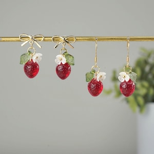 Mini Strawberry Dangle Earrings| 14K Gold/925 Silver Plated Earrings