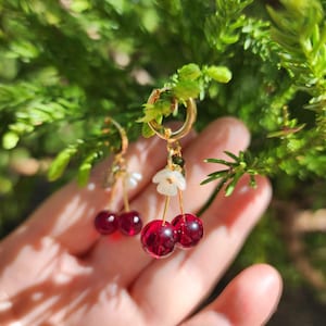 Cherry Earrings | Glass Cherry Fruit Dangle Earrings | Food Earrings | Gift for her