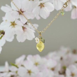 Custom Czech Glass Lemon Necklace| 14K Gold Plated Citrus Fruit