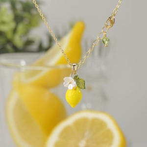 Collar de limón personalizado / Diseña tu propio collar de fruta cítrica chapado en oro de 14 quilates
