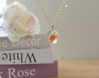 Peach Necklace: Custom 14K Gold Plated Glass Fruit Jewelry
