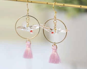 Crane Dangle Earrings | Asian Animal Bird Earrings