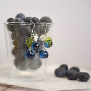 Blueberry Fruit Earrings | Handmade Resin Wildberry Cluster Dangle Earrings | 925 Silver Jewelry Gift for Women Girl