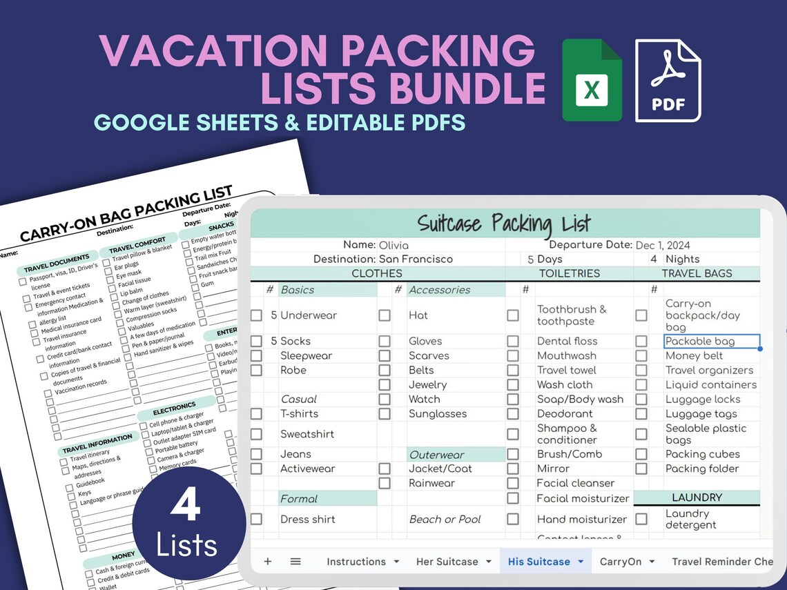 Vacation Packing List Template Printable Checklist Adhd Travel ...