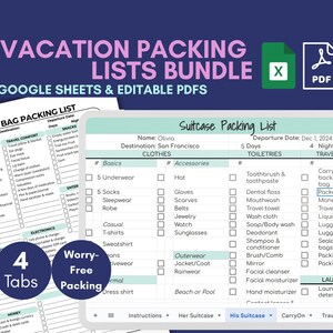 Vacation Packing List Template Printable Checklist ADHD to Do List
