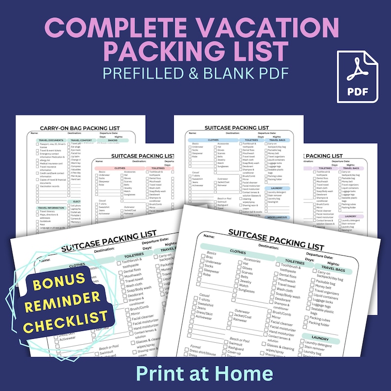 Minimalist Travel Planner Printable PDF Template Packing List Essential ...