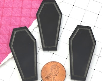 BLACK COFFINS 3 Jet Black Laser Cut Acrylic Flat Back Cabochons