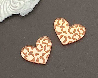 Set di 2 cabochon a specchio oro rosa a forma di cuore di leopardo in acrilico tagliato al laser