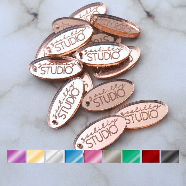 CUSTOM MIRRORED TAGS -  Large Oval - Laser Cut Acrylic - Personalized - You Choose The Color - Qty. 50, 100, or 250, With or Without Holes