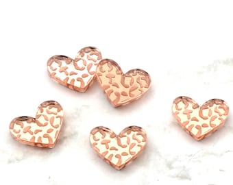 LEOPARD HEART CABS - Set di 5 cabochon in oro rosa in acrilico tagliato al laser