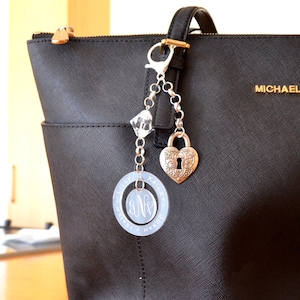 Family Name Purse Charm Custom Engraved Silver Colored Key Chain