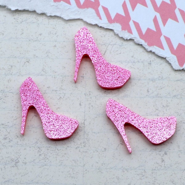 Pink Glitter Mini Heel Cabochons - 3 Pieces - Laser Cut Acrylic