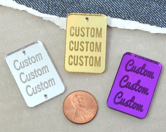 ENGRAVED CUSTOM RECTANGLE - Cabochon - Charm- Pendant - Laser Cut Acrylic - You Choose The Font, Word, and Color