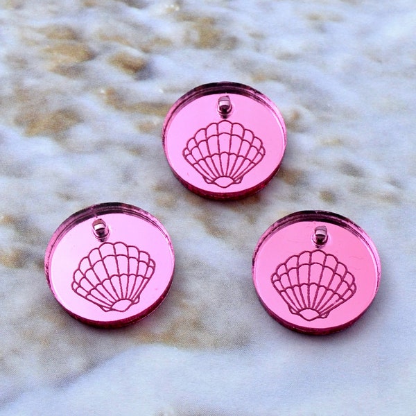 PINK SEASHELL CHARMS Mirrored Laser Cut Acrylic Discs