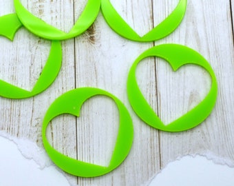 HEART CONNECTORS Apple Green Laser Cut Acrylic 5 Flat Back Cabochons