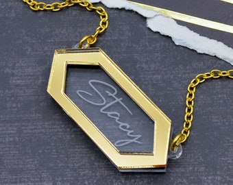 CUSTOM NAME Bar Necklace in Layered Laser Cut Acrylic